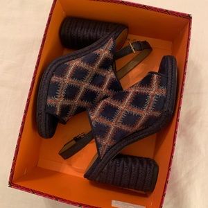 Tory Burch Navy Block Heel Espadrille